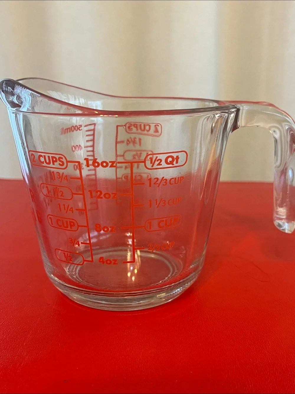 Vintage Anchor Hocking 2 Cup 16 500ml Glass Measuring Cup Red Lettering
